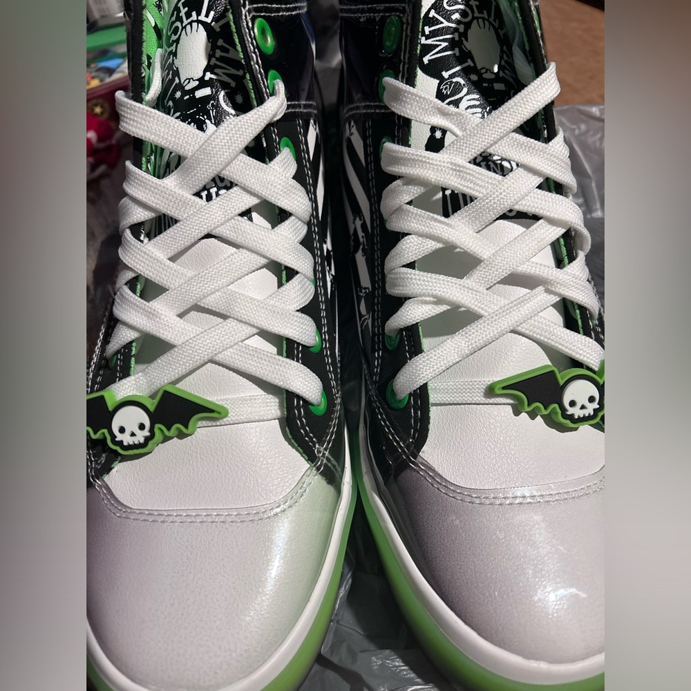 NWOT Beetlejuice, shoes, sneakers, alt, goth, emo, high tops, stripes, sandworm